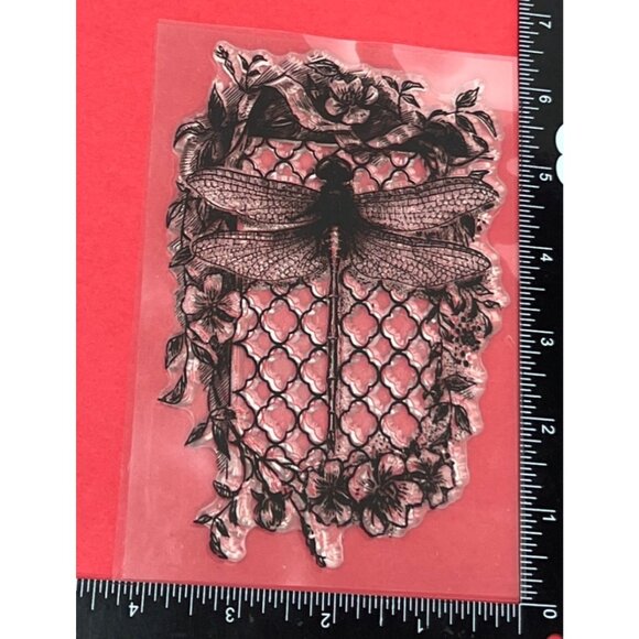 Deep Red Stamps DRAGONFLY ON TRELLIS CLEAR CLING PHOTOPOLYMER STAMP - Picture 5 of 5